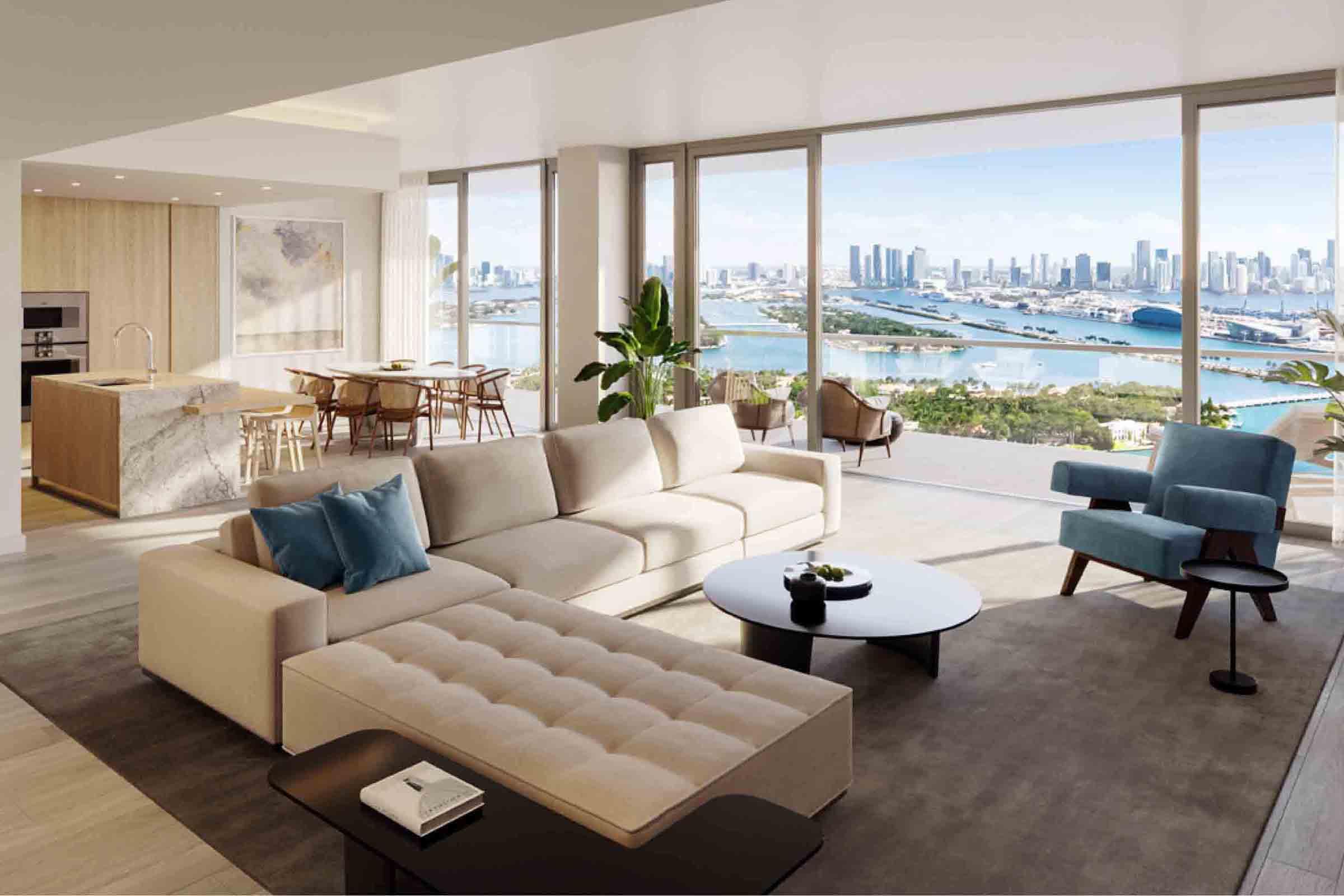 Rendering of Five Park Miami Beach Living Room